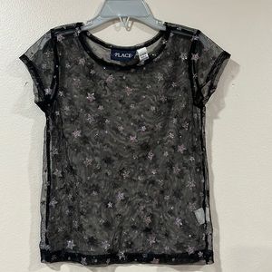 🟡 CHILDREN’S PLACE Girls Black Sheer Shirt. Size Small, 5/6.
